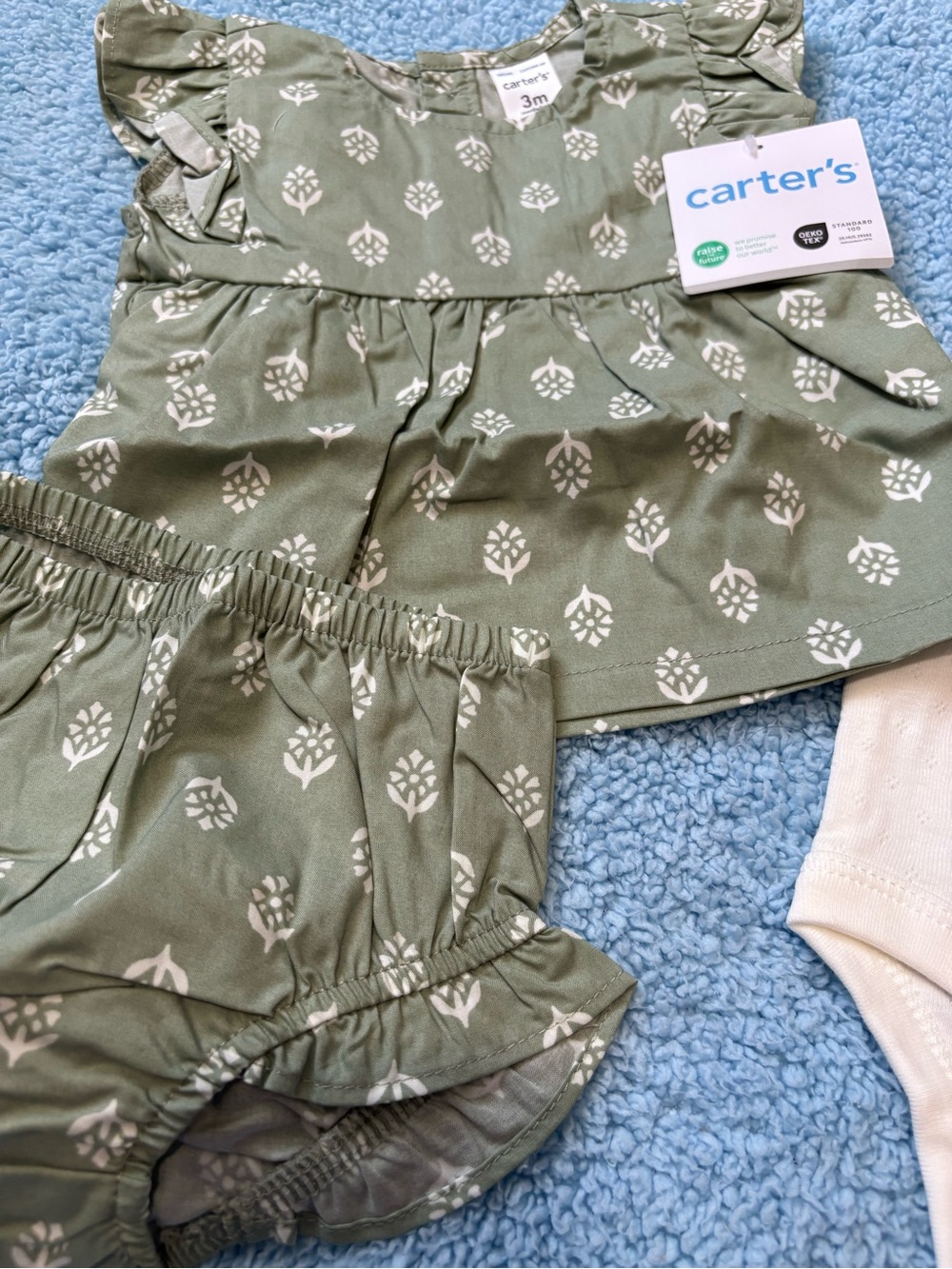 Carter's Olive Green Printed Top & Bloomers with Cream Bodysuit - Picture 2 of 4